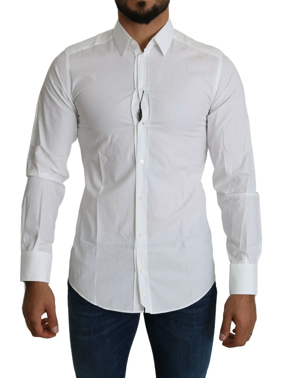 Dolce & Gabbana Men's Elegant Slim Fit White Cotton Shirt