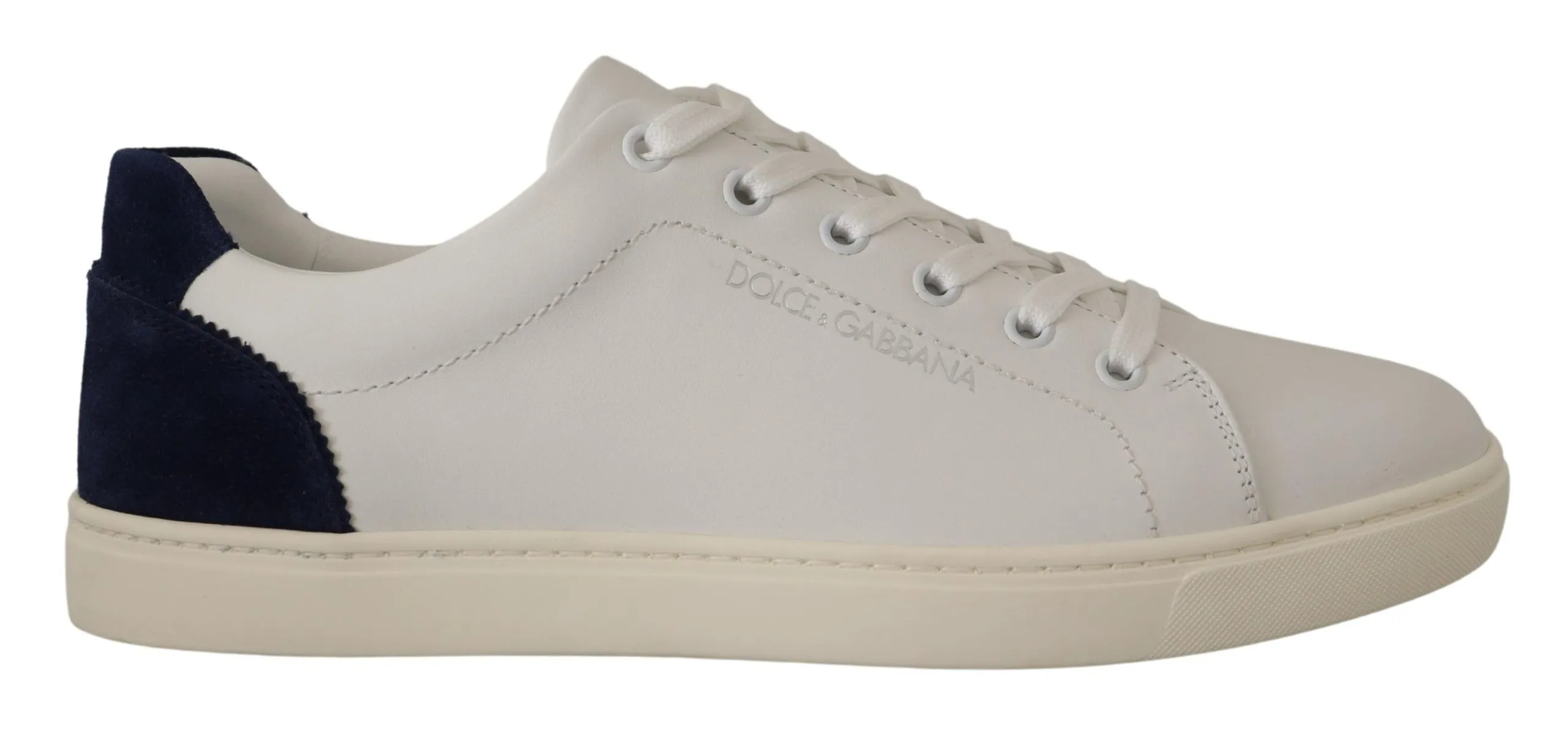 Dolce & Gabbana Men's Elegant White and Blue Low-Top Leather Sneakers