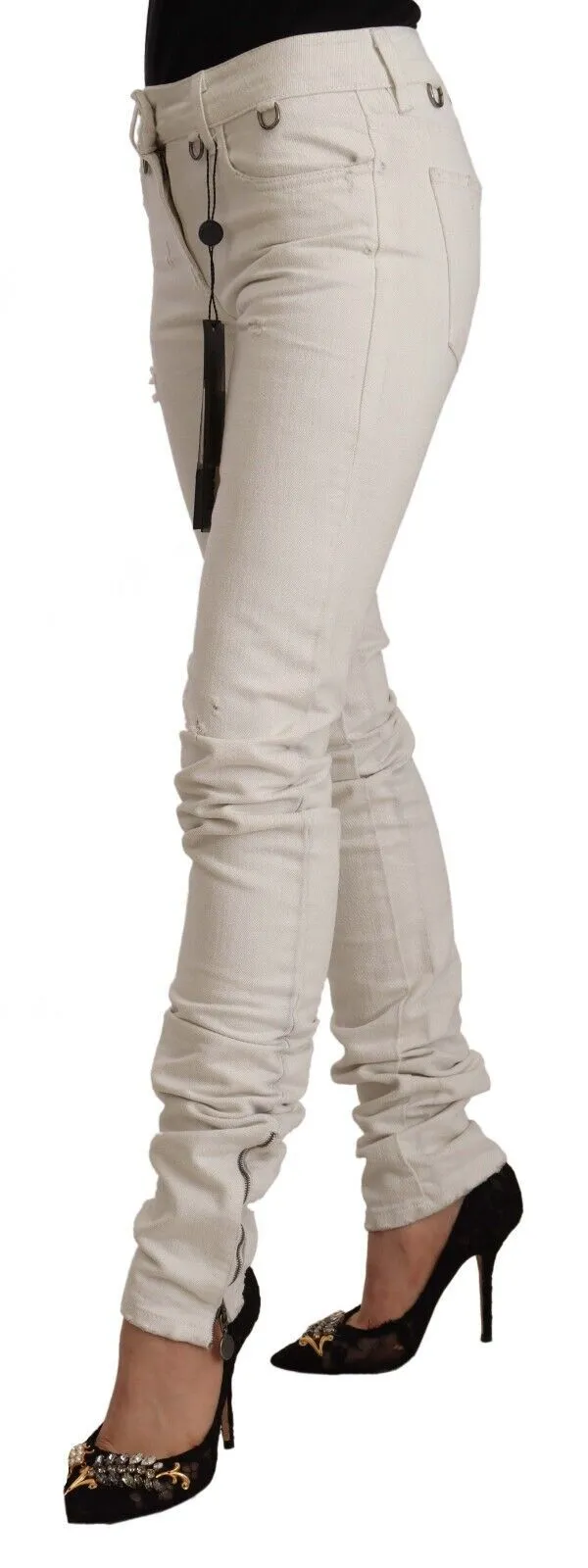 Karl Lagerfeld Women's Chic White Mid-Waist Slim Fit Jeans