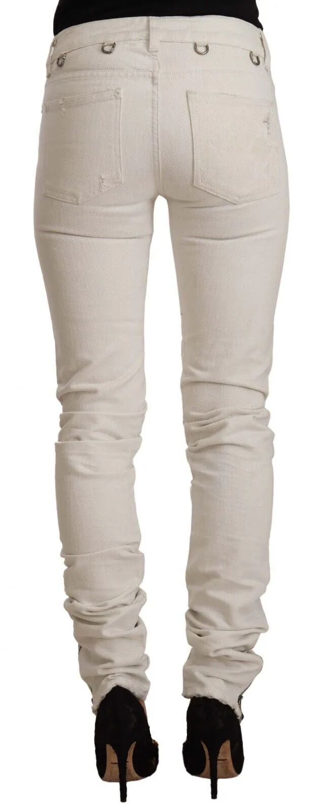 Karl Lagerfeld Women's Chic White Mid-Waist Slim Fit Jeans