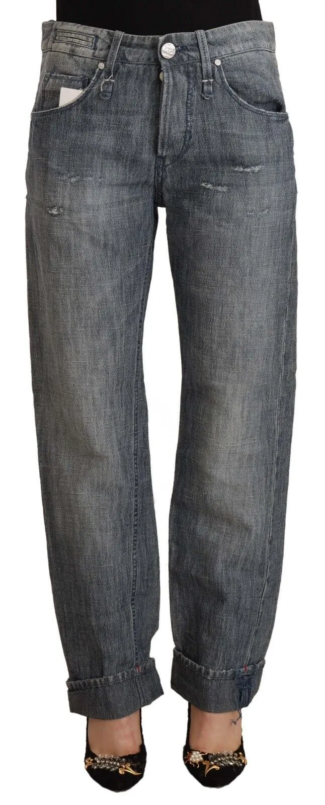 Acht Women's Chic Gray Washed Straight Cut Jeans
