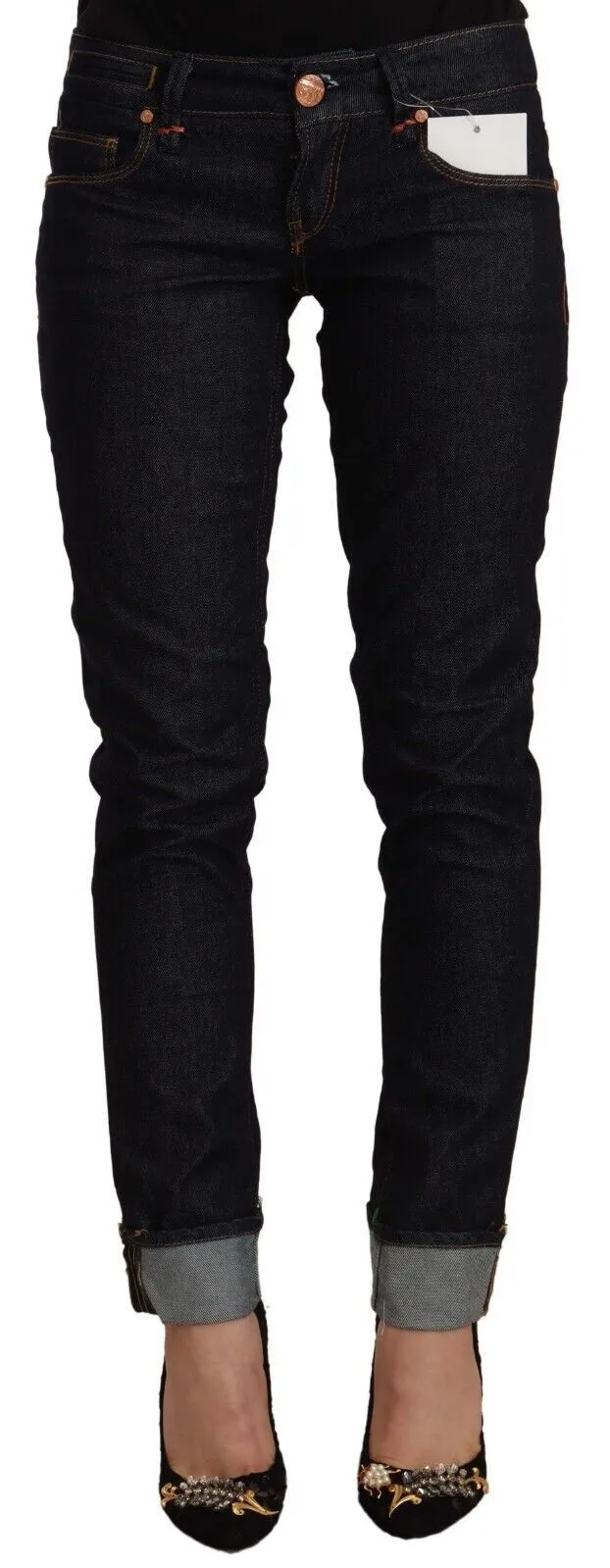 Acht Women's Chic Low Waist Skinny Black Jeans