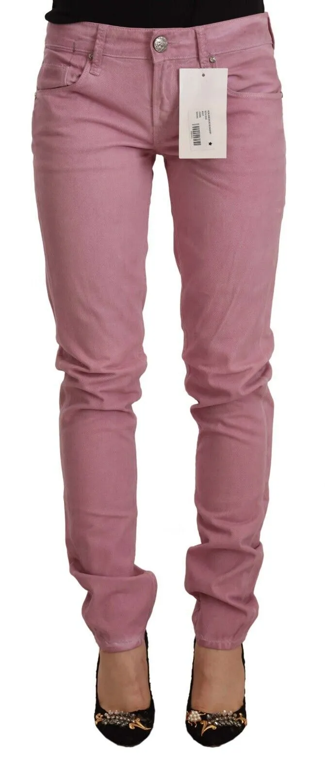 Acht Women's Elegant Pink Slim Fit Denim Jeans