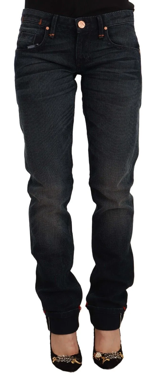 Acht Women's Sleek Black Washed Skinny Jeans