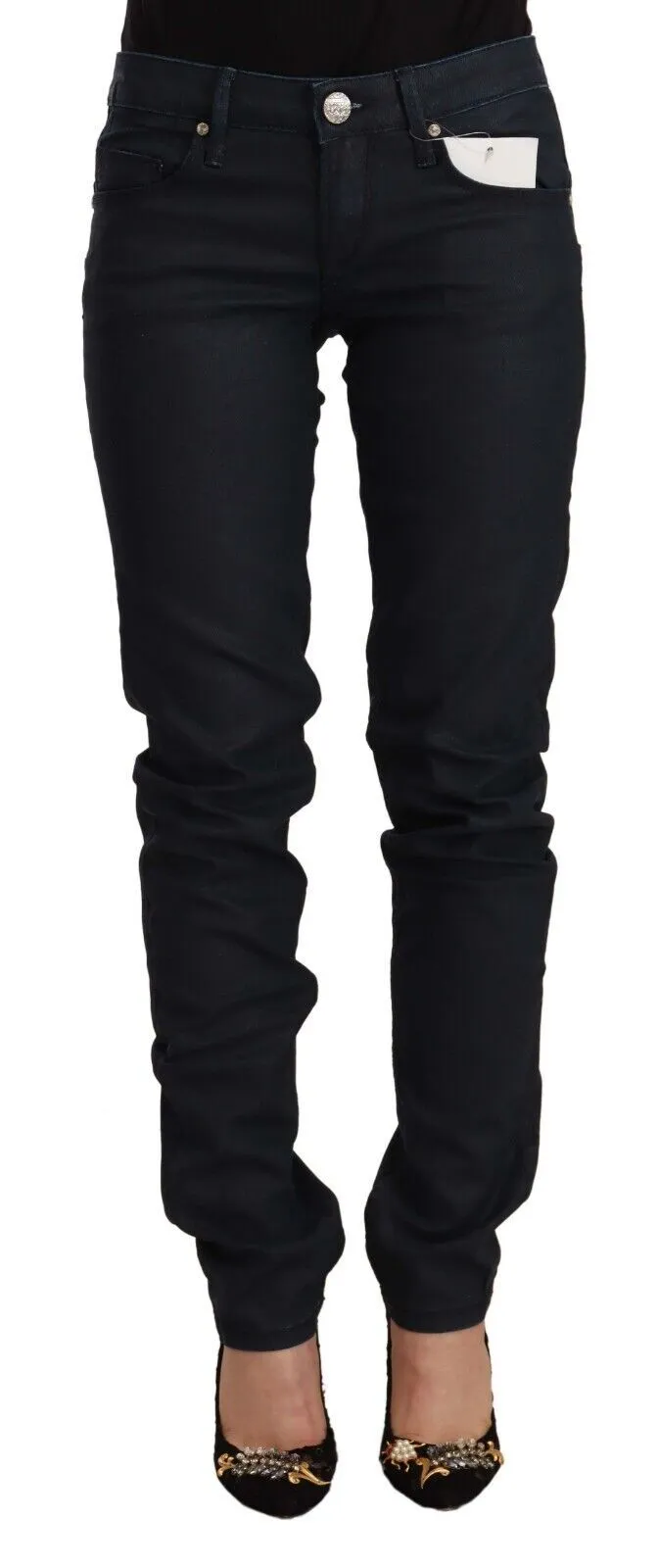 Acht Women's Chic Low Waist Skinny Black Denim