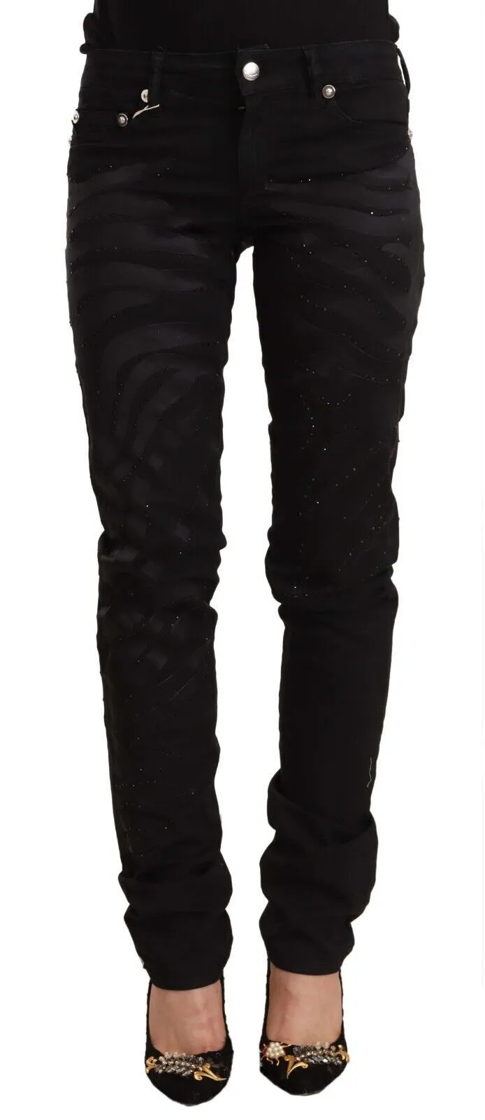 Just Cavalli Women's Elegant Black Slim Fit Embellished Jeans