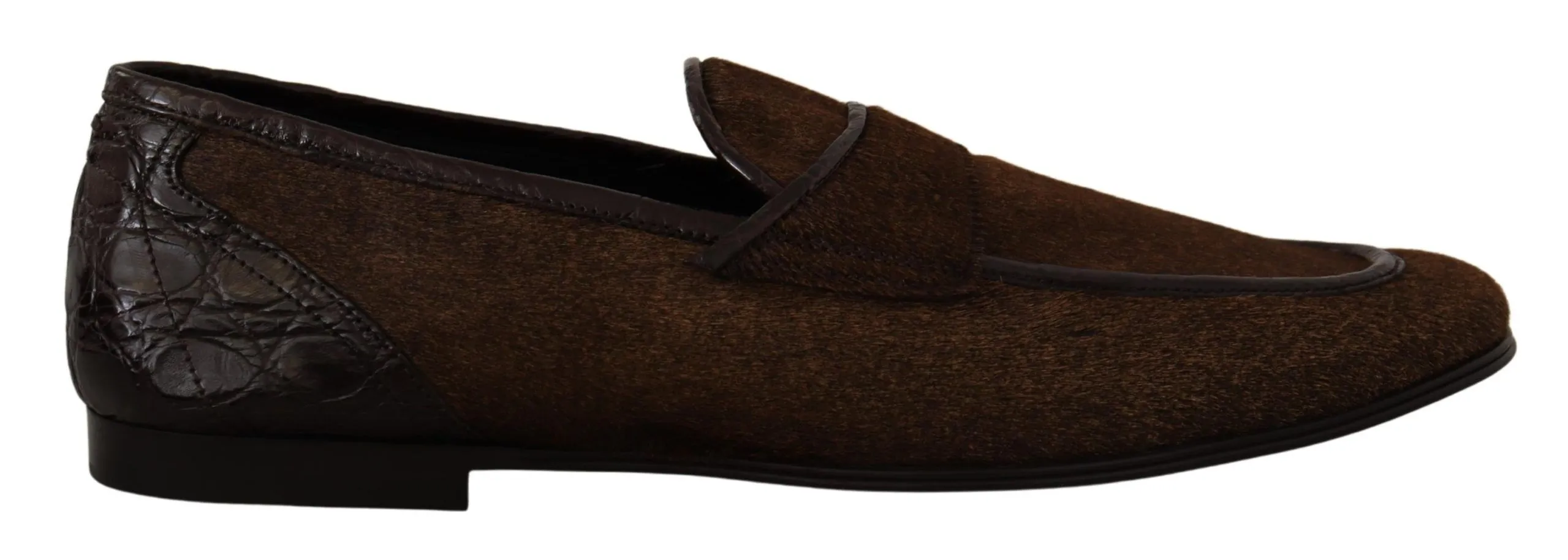 Dolce & Gabbana Men's Elegant Brown Caiman Leather Loafers