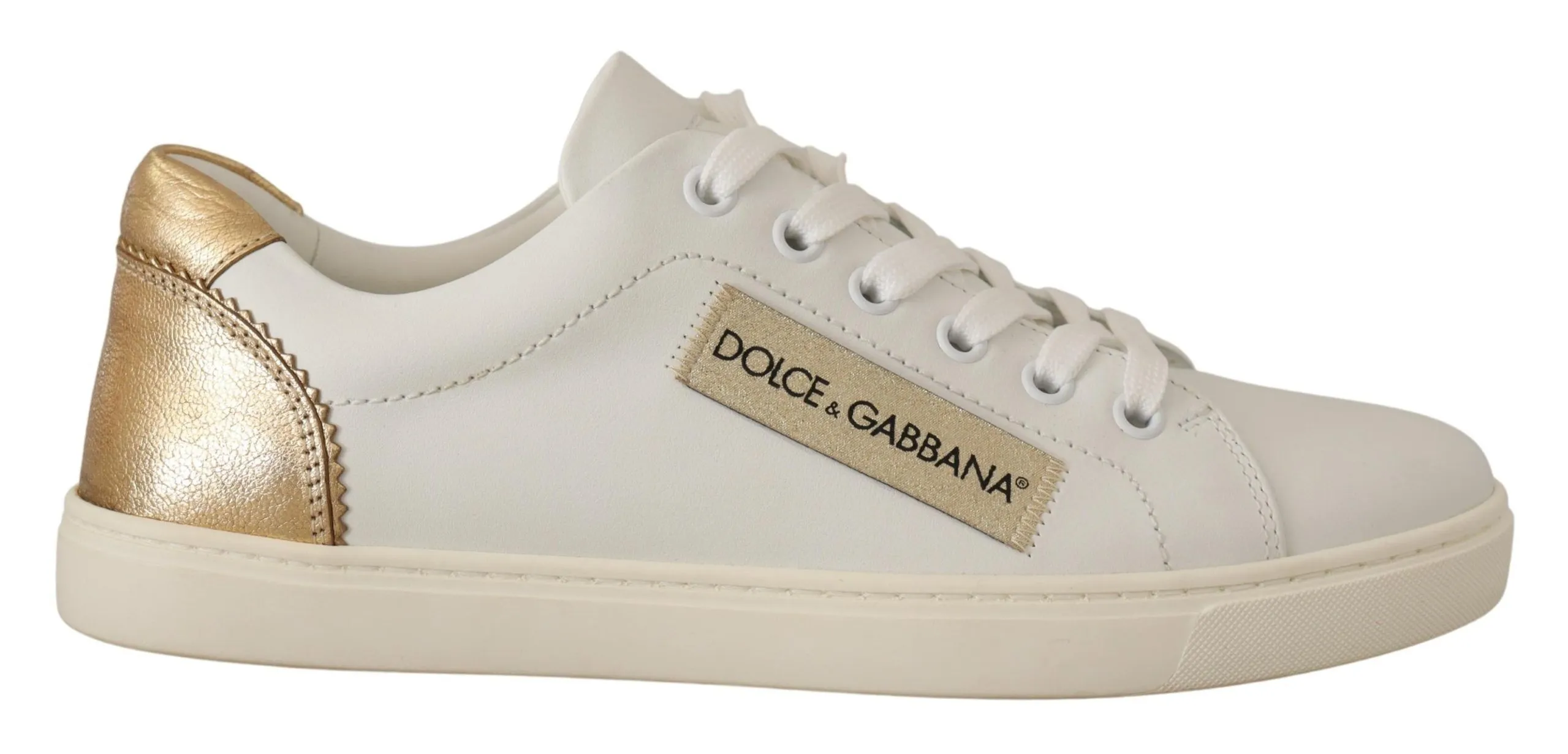 Dolce & Gabbana Women's Elegant White Leather Sneakers with Gold Accents