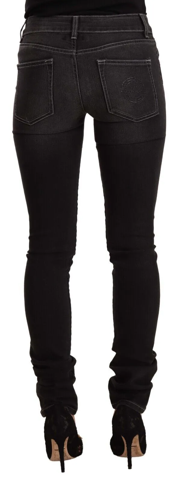 GF Ferre Women's Chic Black Washed Slim Fit Mid Waist Jeans