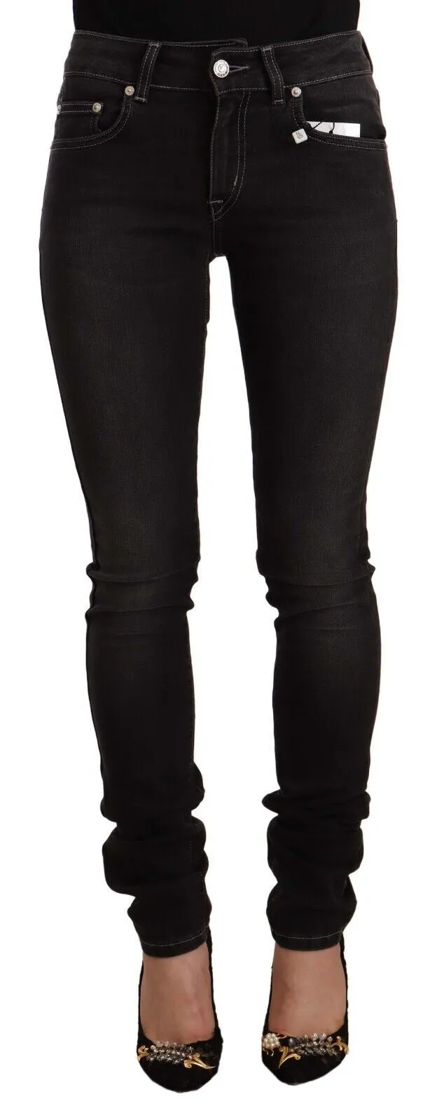 GF Ferre Women's Chic Slim-Fit Black Washed Jeans