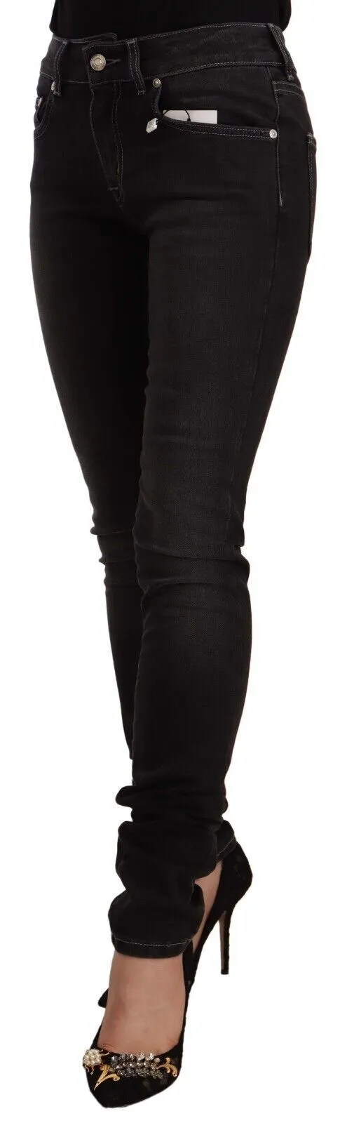GF Ferre Women's Chic Slim-Fit Black Washed Jeans