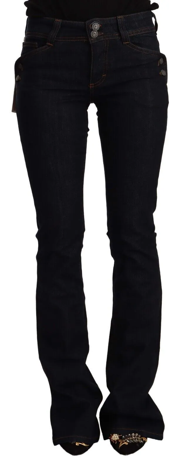 John Galliano Women's Chic Flared Mid-Waist Black Jeans