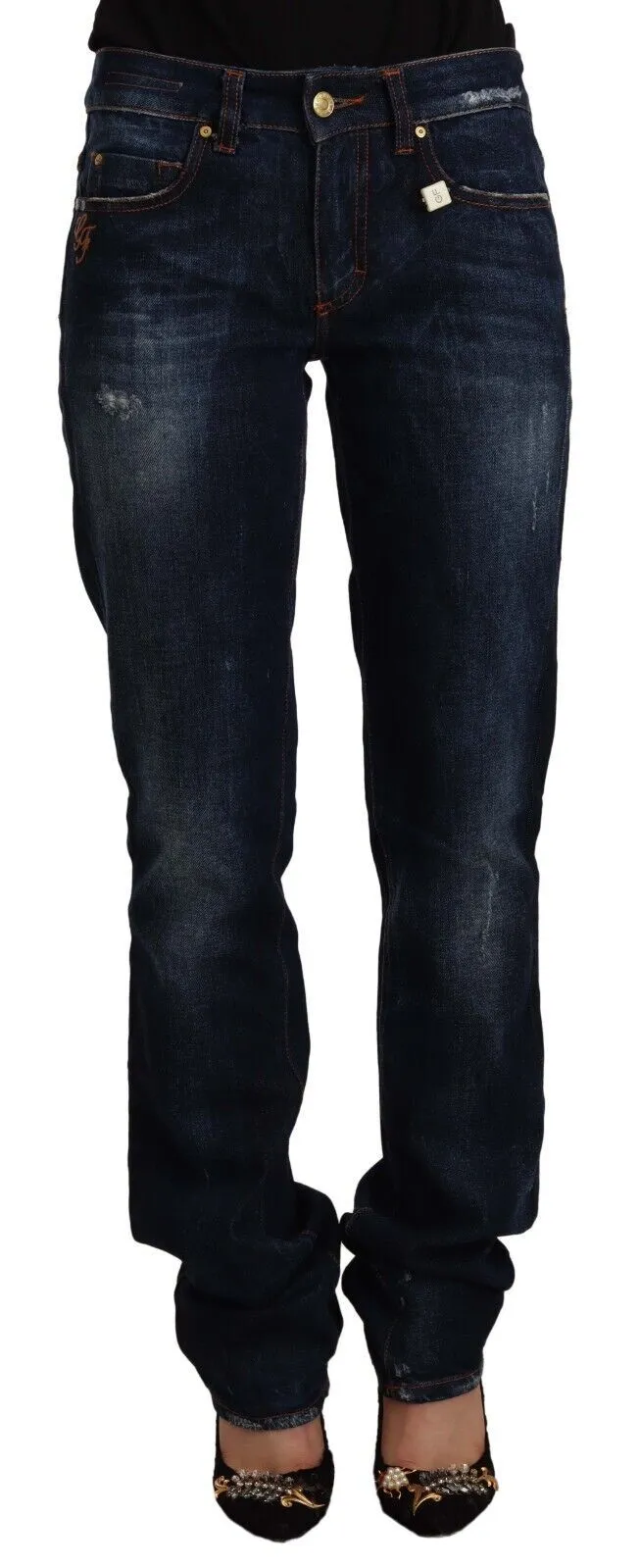 GF Ferre Women's Chic Mid Waist Straight Cut Jeans
