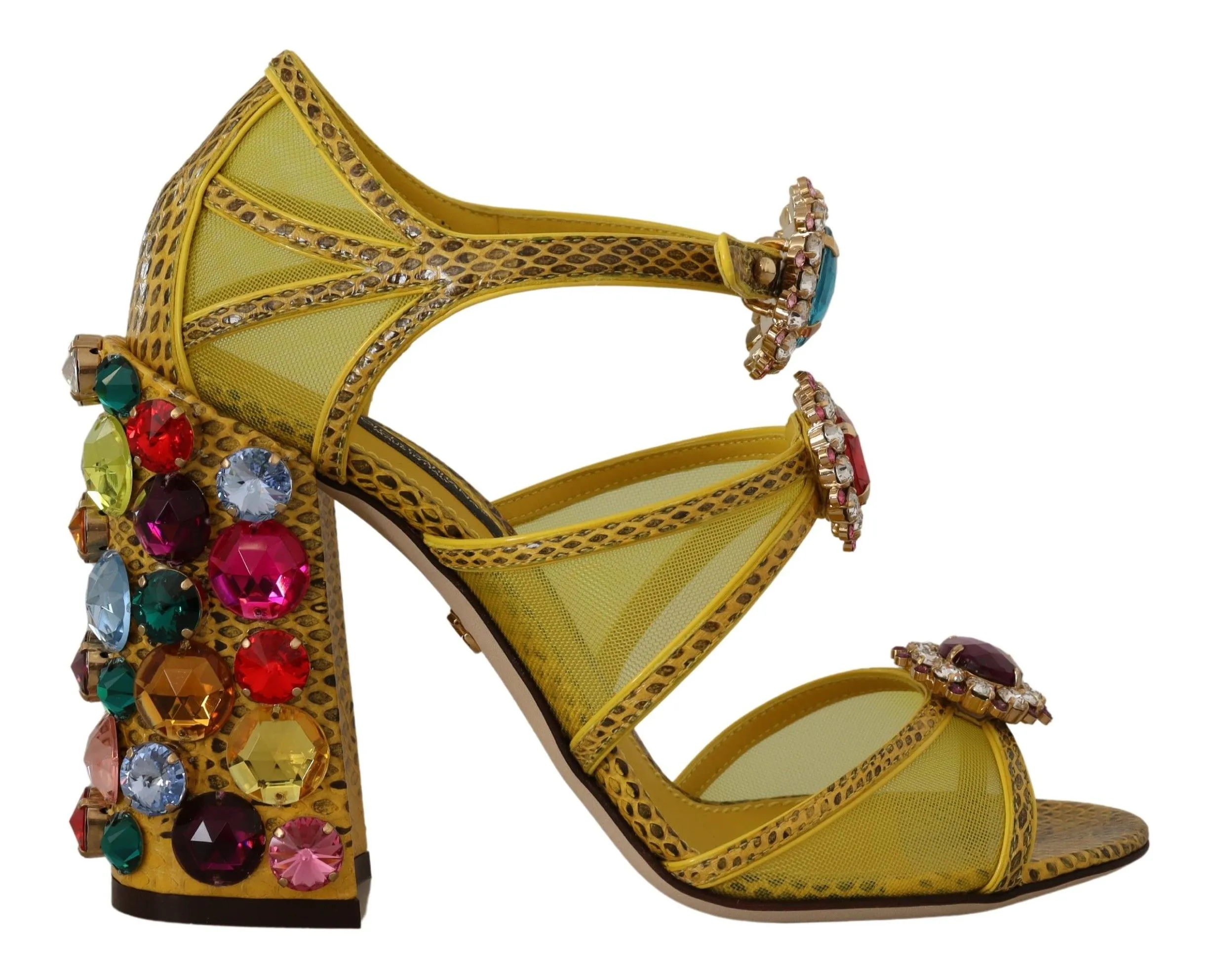 Dolce & Gabbana Women's Stunning Crystal-Embellished Yellow Leather Sandals