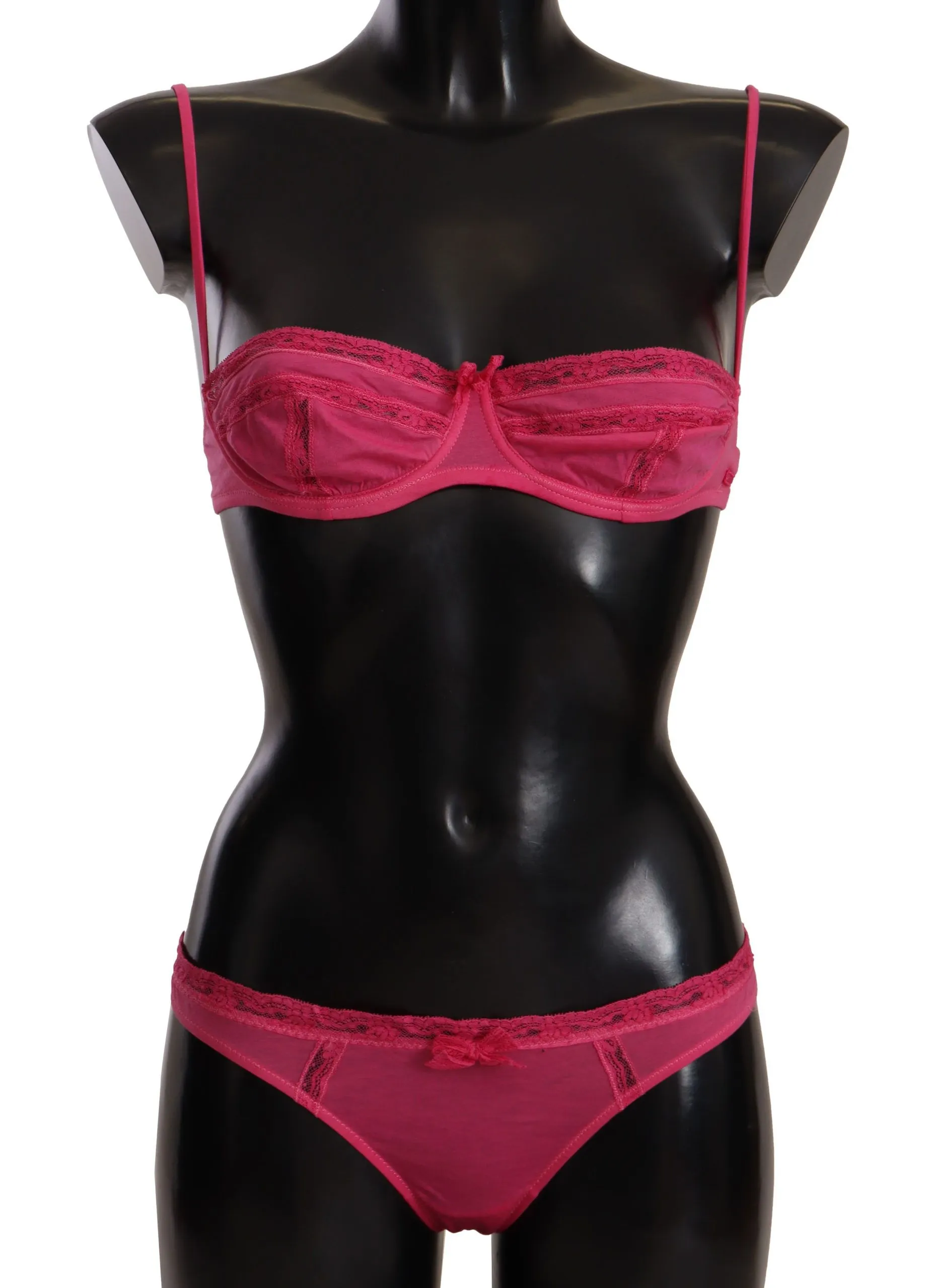 Ermanno Scervino Women's Chic Dark Pink Lace Cotton Lingerie Set