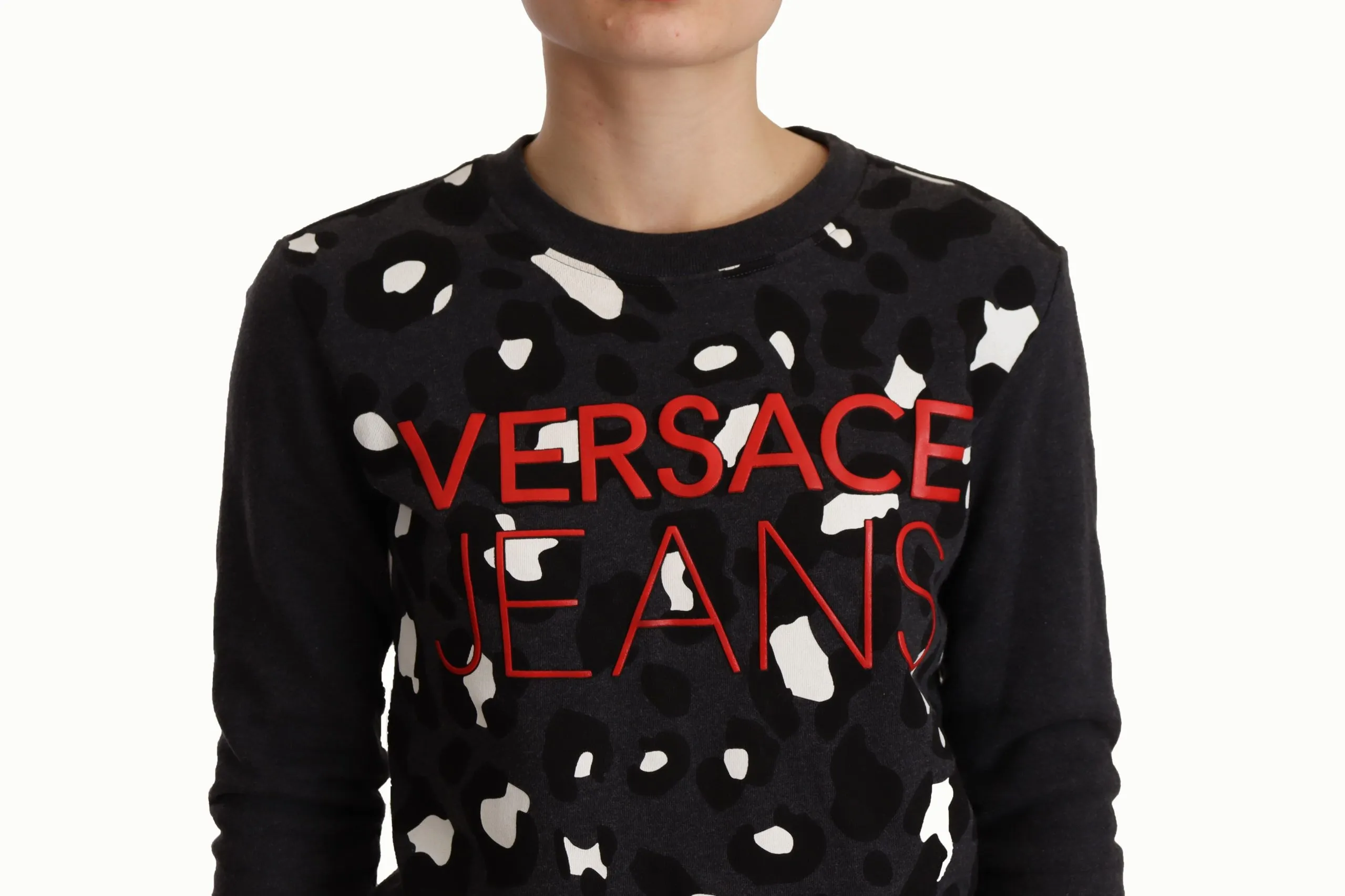Versace Jeans Women's Chic Black Leopard Crew Neck Pullover
