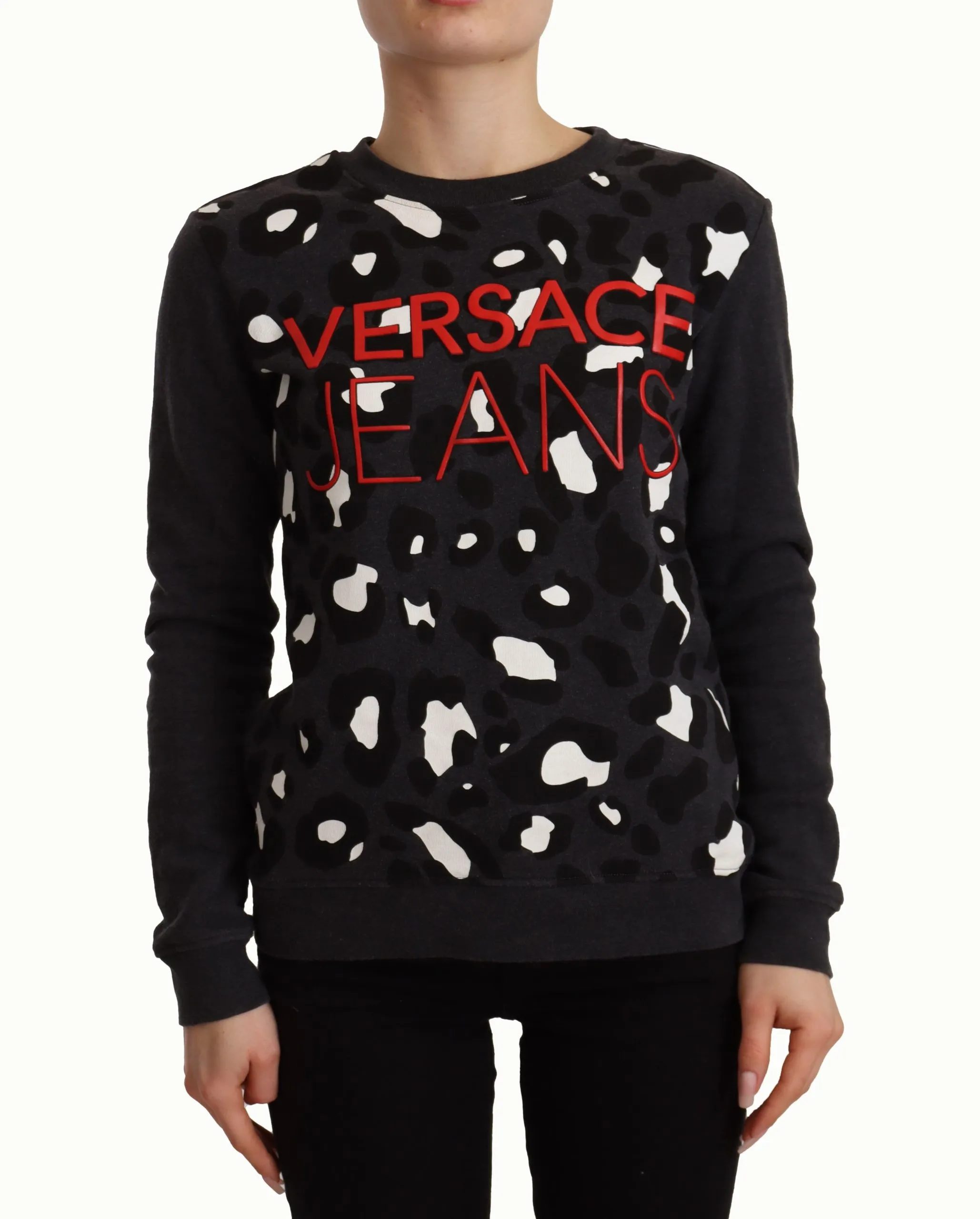Versace Jeans Women's Chic Black Leopard Crew Neck Pullover