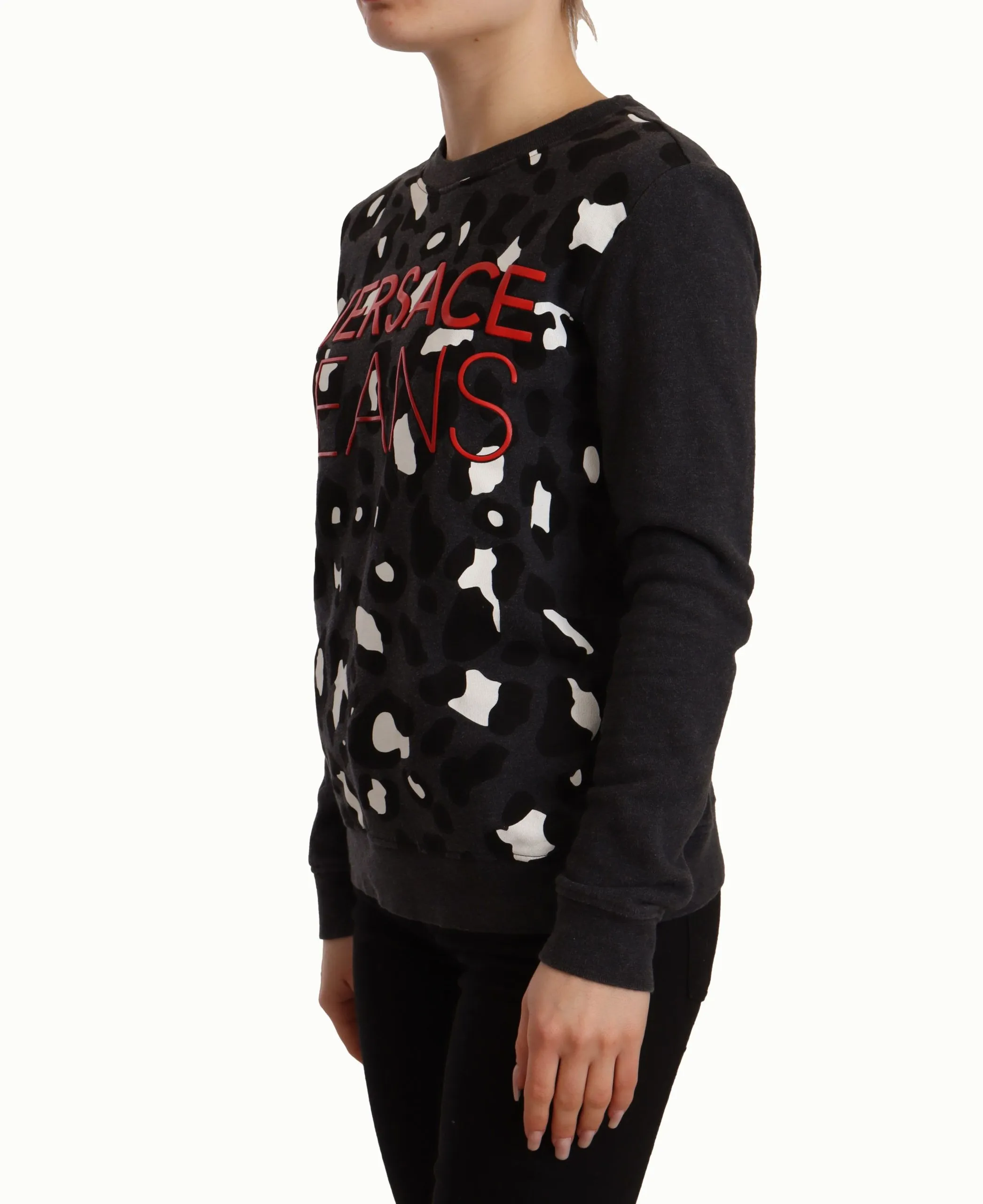 Versace Jeans Women's Chic Black Leopard Crew Neck Pullover