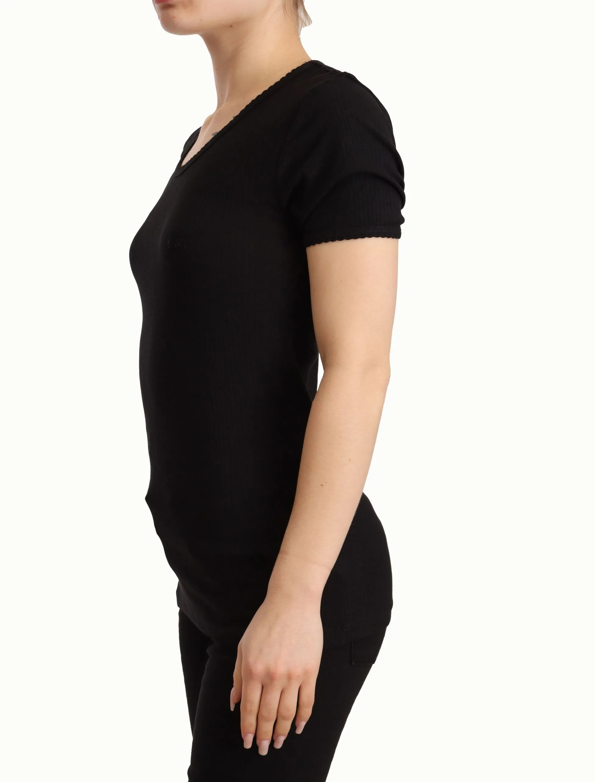 Dolce & Gabbana Women's Elegant Black Cotton Short Sleeve Top