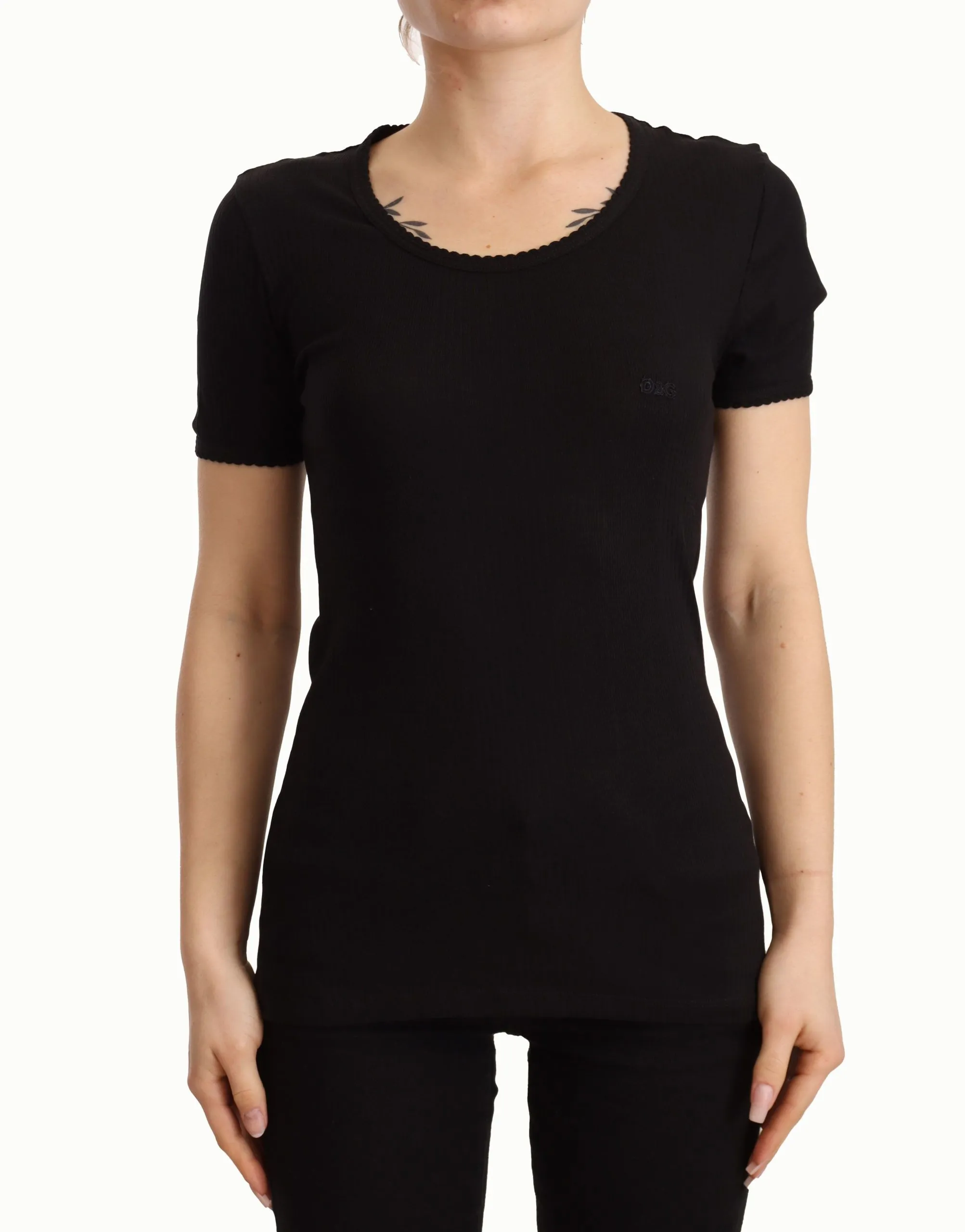 Dolce & Gabbana Women's Elegant Black Cotton Short Sleeve Top