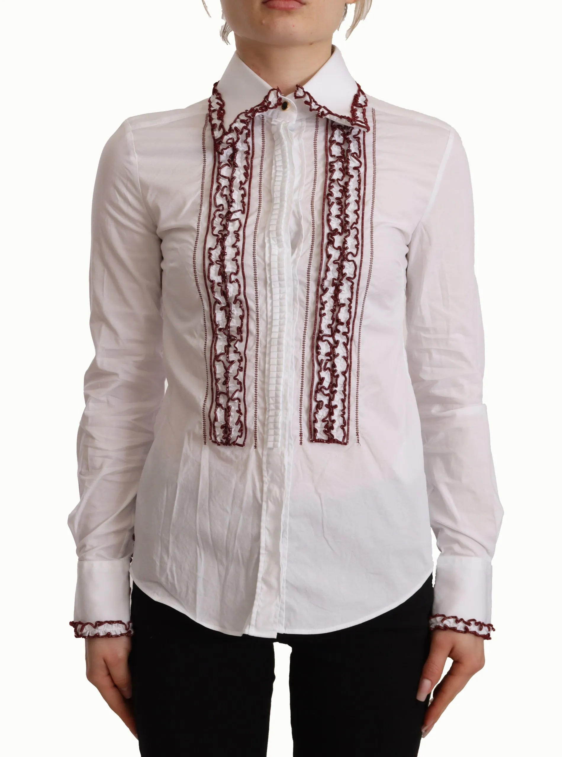 Dolce & Gabbana Women's Elegant White Cotton Long Sleeve Polo Top