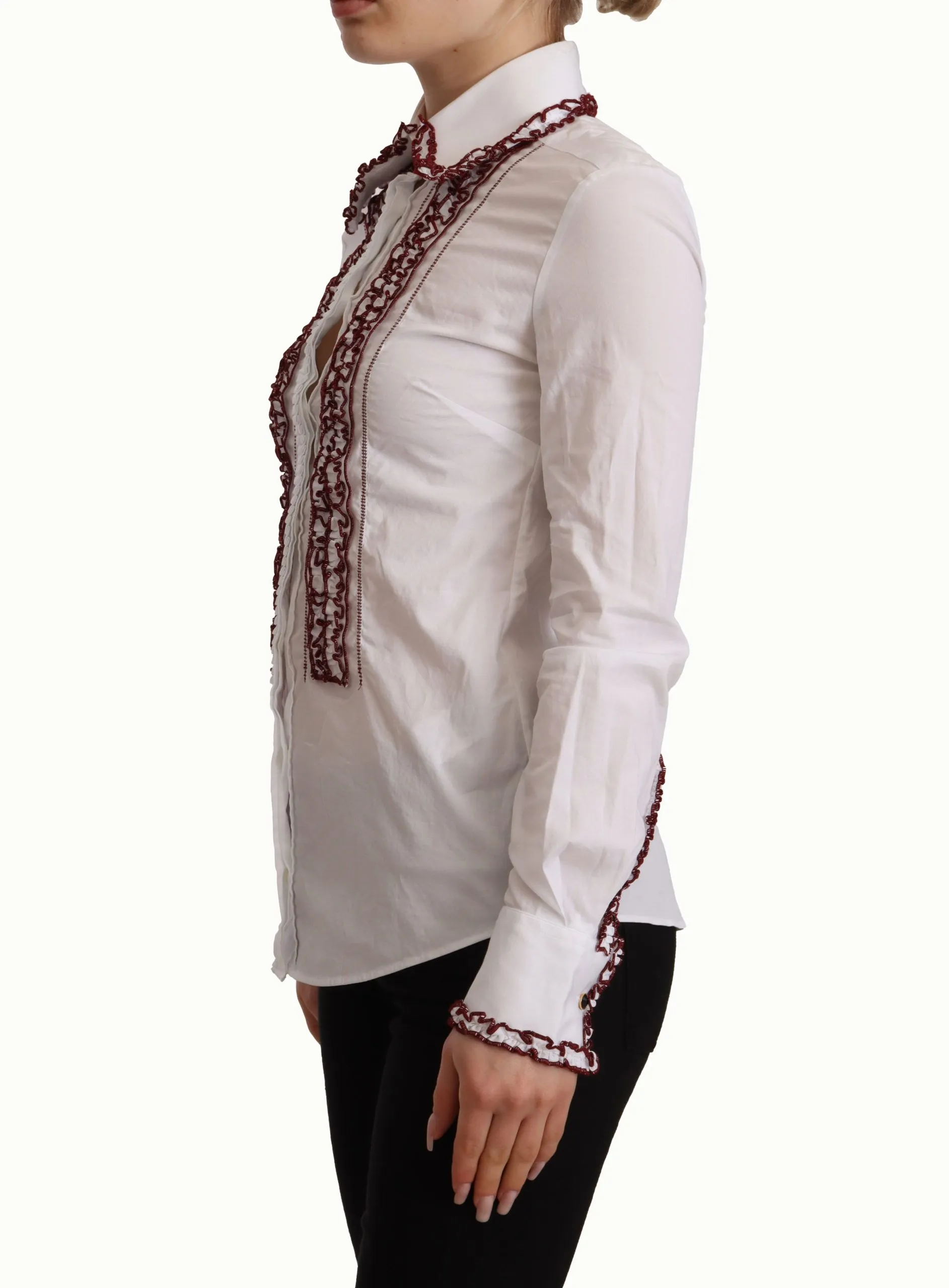Dolce & Gabbana Women's Elegant White Cotton Long Sleeve Polo Top