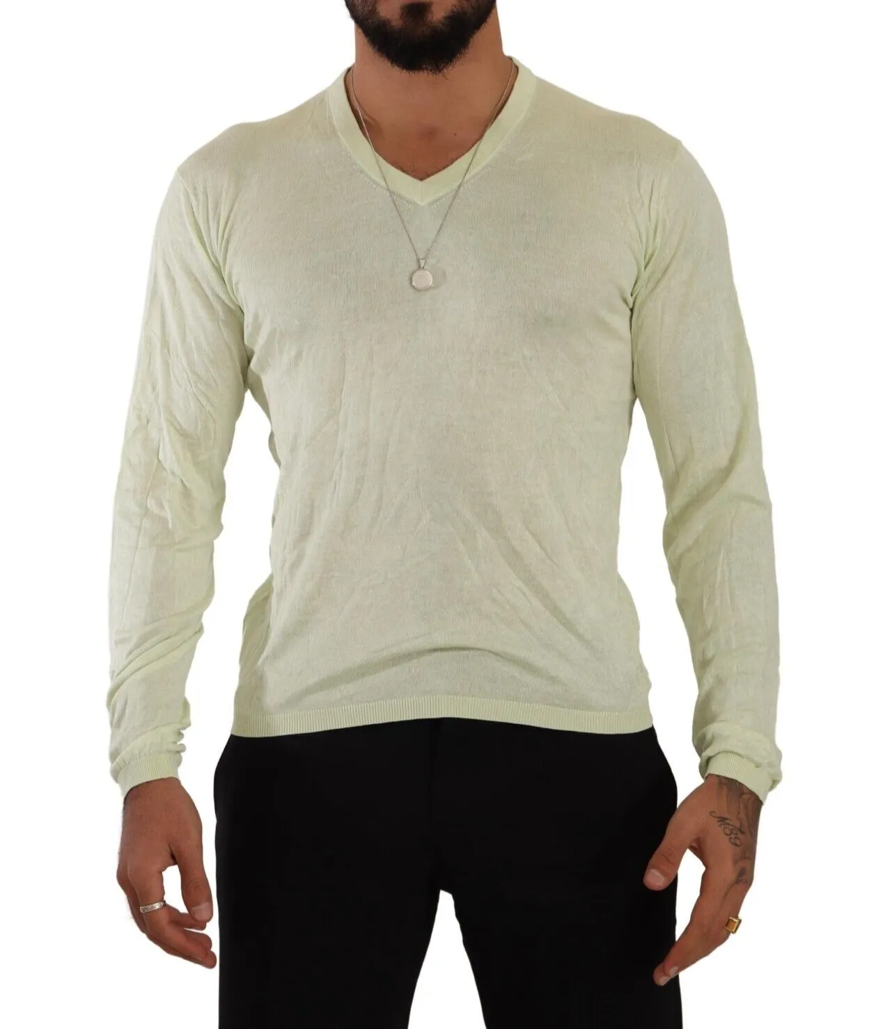 Domenico Tagliente Men's Elegant Silk V-Neck Pullover Sweater