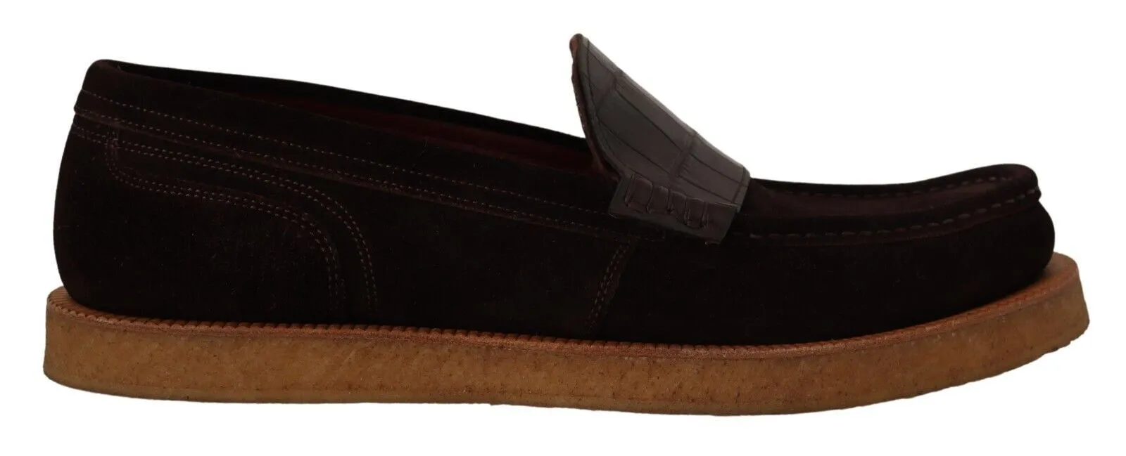 Dolce & Gabbana Men's Elegant Suede Crocodile Loafers in Brown