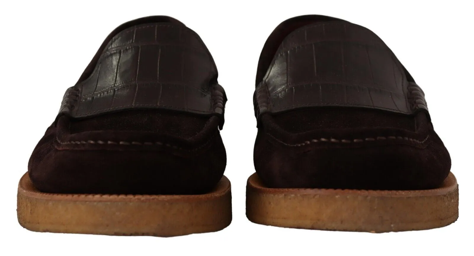 Dolce & Gabbana Men's Elegant Suede Crocodile Loafers in Brown