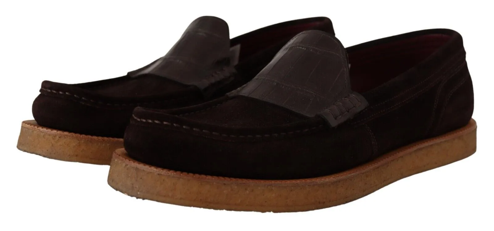 Dolce & Gabbana Men's Elegant Suede Crocodile Loafers in Brown