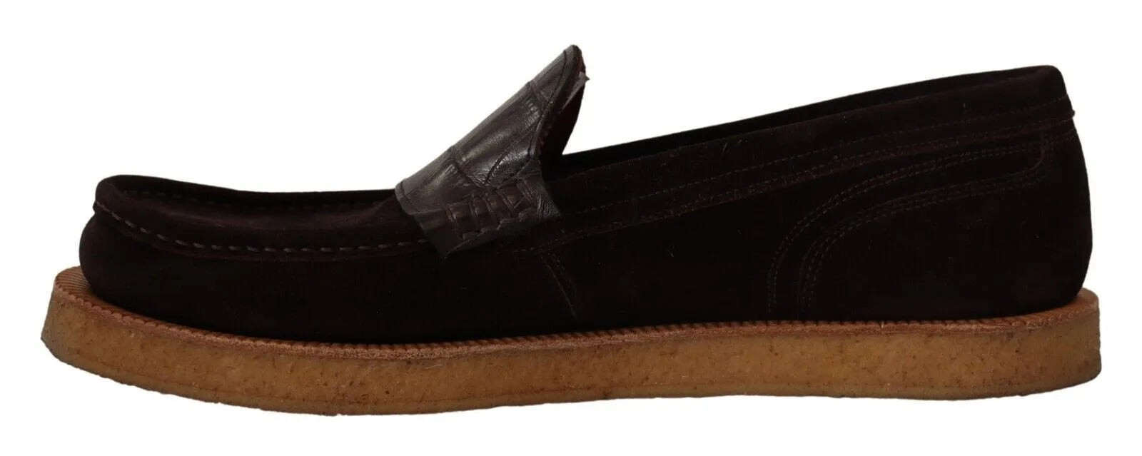 Dolce & Gabbana Men's Elegant Suede Crocodile Loafers in Brown