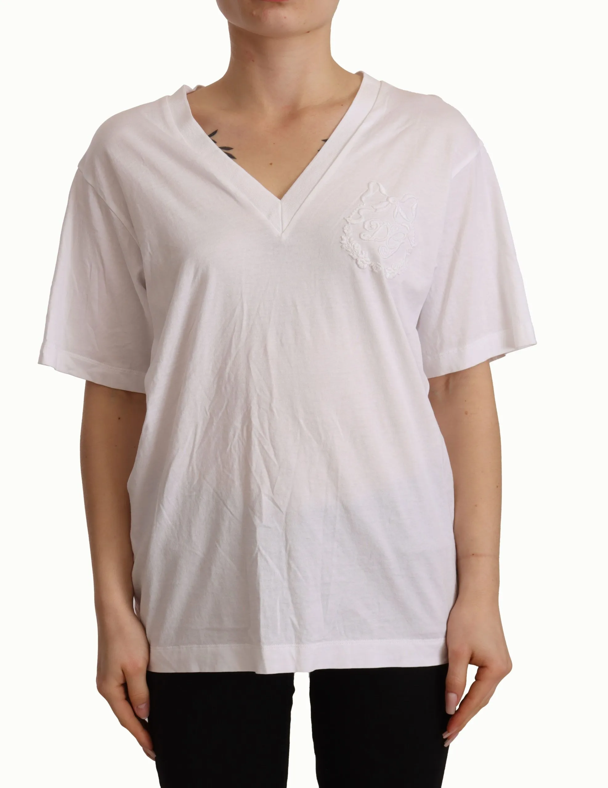 Dolce & Gabbana Women's Elegant White V-Neck Cotton Tee
