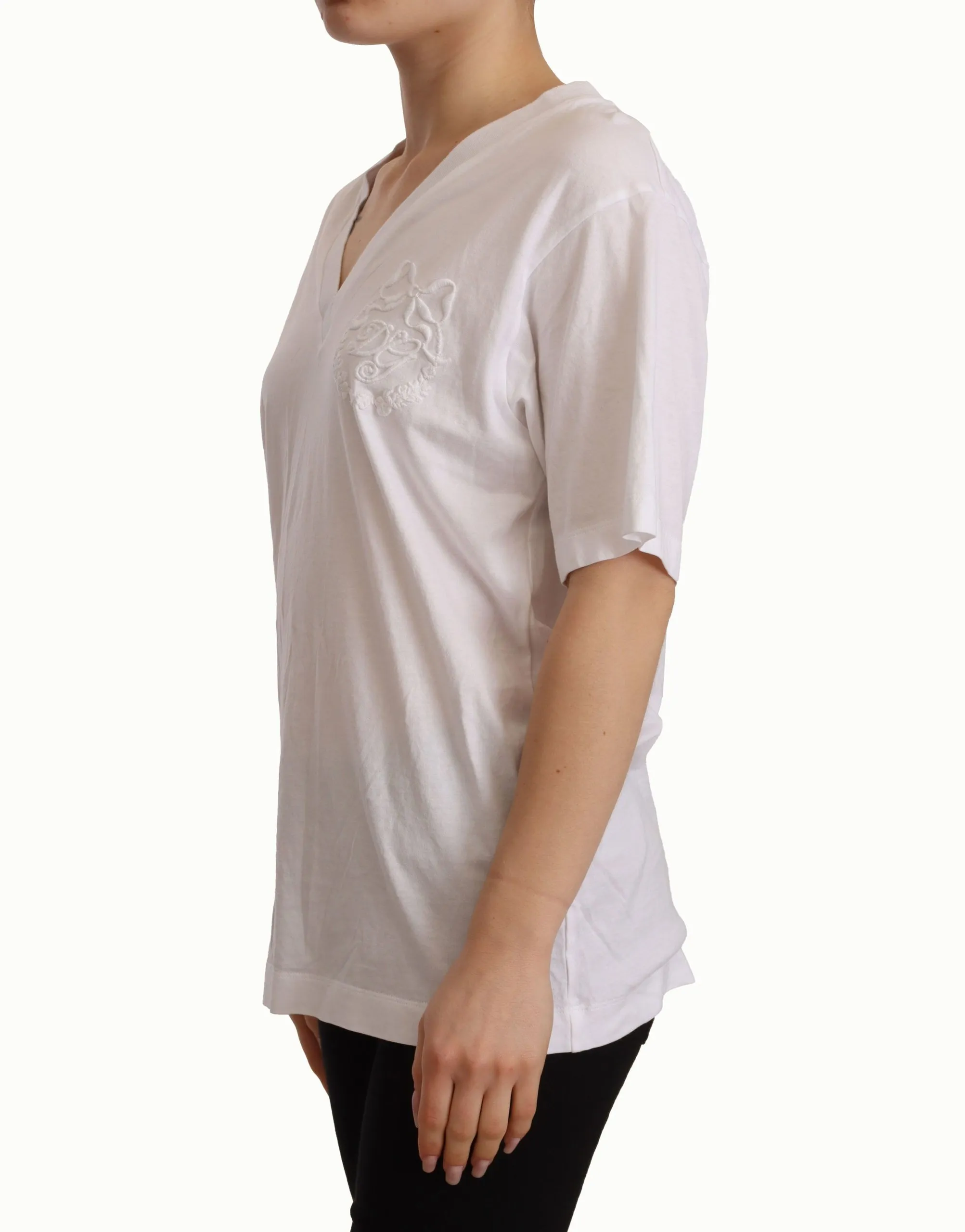 Dolce & Gabbana Women's Elegant White V-Neck Cotton Tee