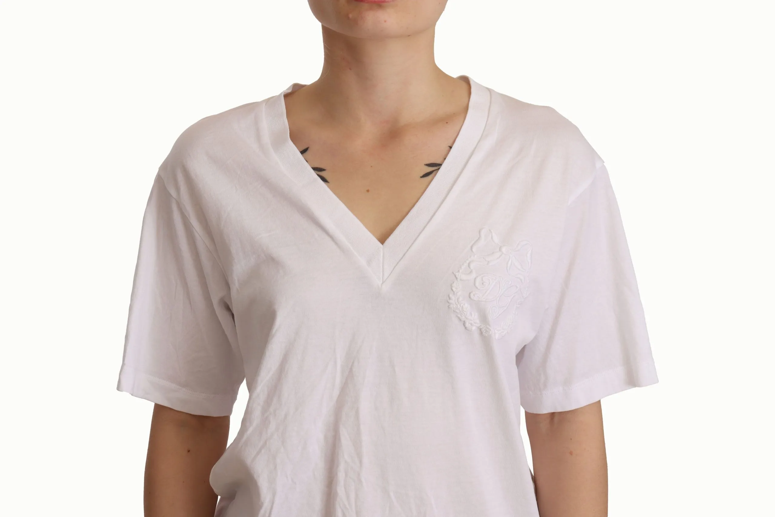 Dolce & Gabbana Women's Elegant White V-Neck Cotton Tee