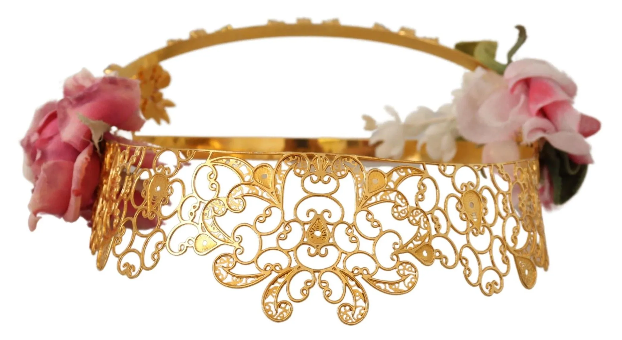 Dolce & Gabbana Women's Elegant Gold Tone Brass Rose Crystal Diadem