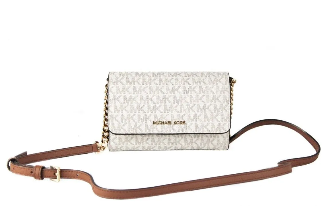 Michael Kors Women's Jet Set Vanilla PVC Multifunctional Phone Crossbody Wallet Handbag