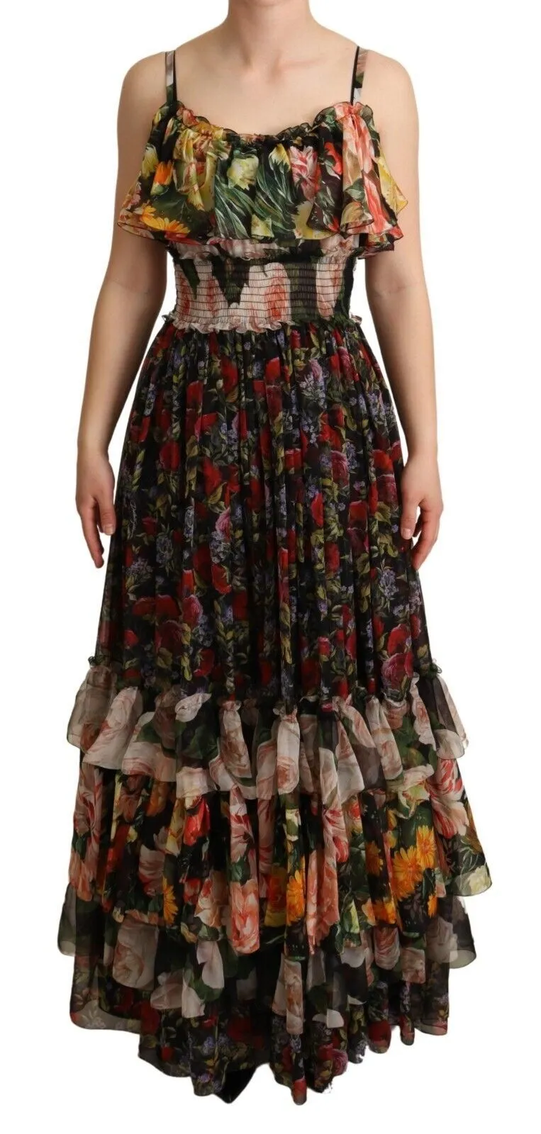 Dolce & Gabbana Women's Exquisite Floral Empire Silk Long Dress