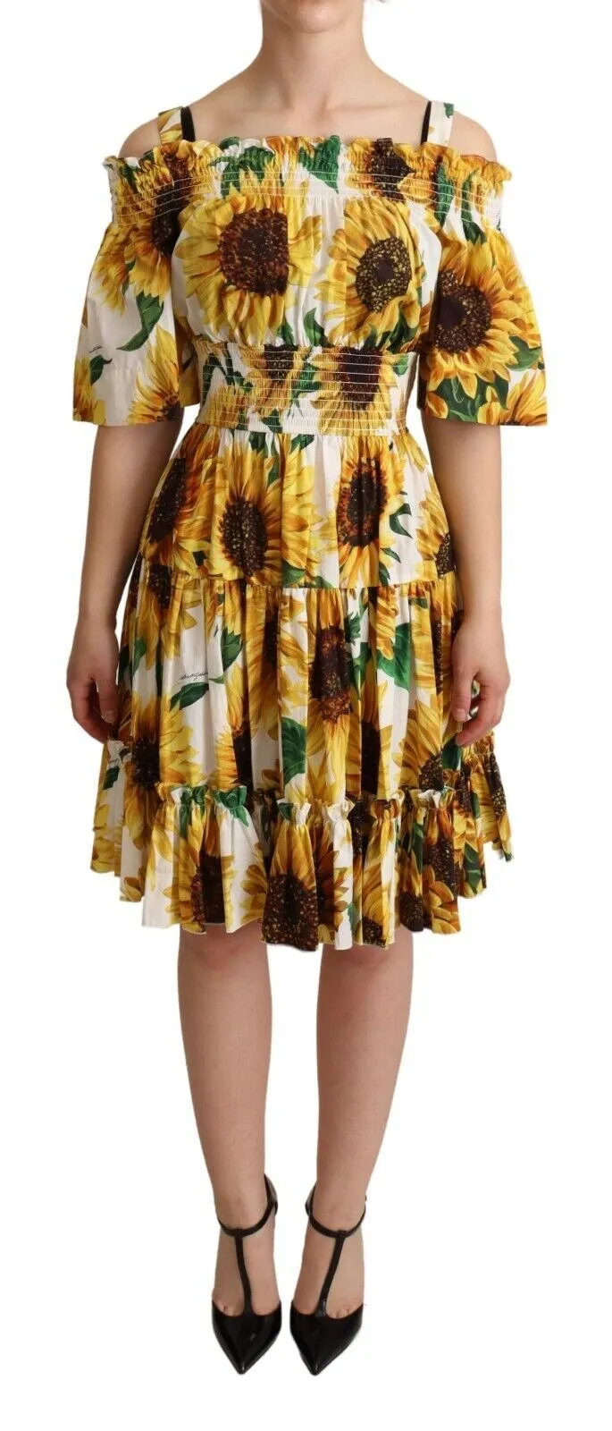 Dolce & Gabbana Women's Elegant Sunflower Open Shoulder Dress