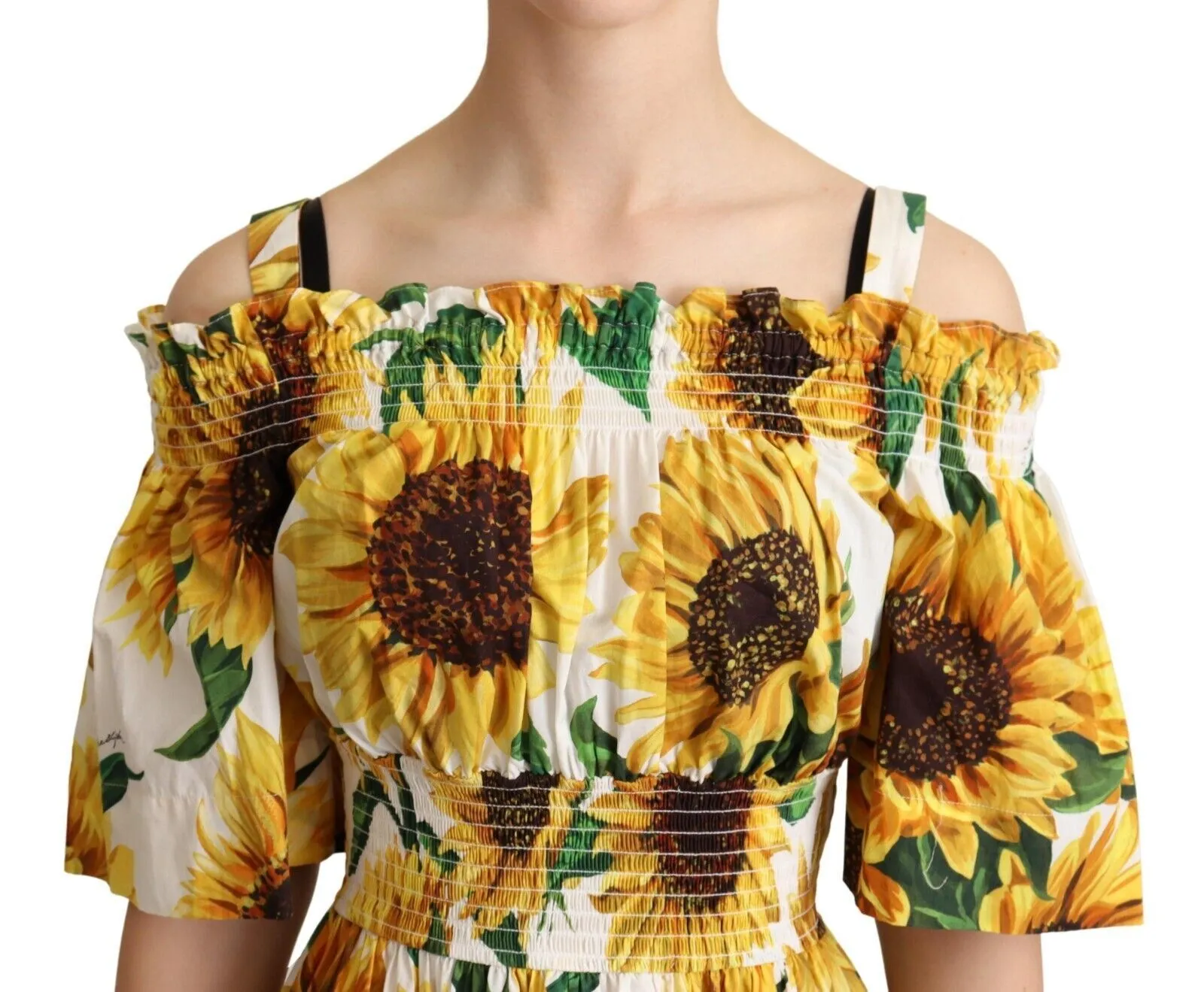 Dolce & Gabbana Women's Elegant Sunflower Open Shoulder Dress