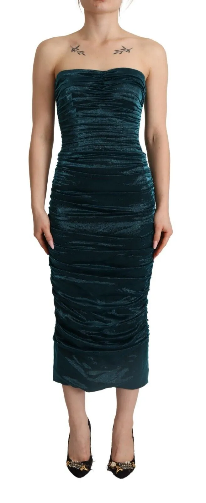 Dolce & Gabbana Women's Turquoise Draped Satin Midi Dress