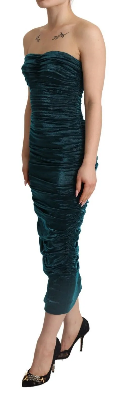 Dolce & Gabbana Women's Turquoise Draped Satin Midi Dress