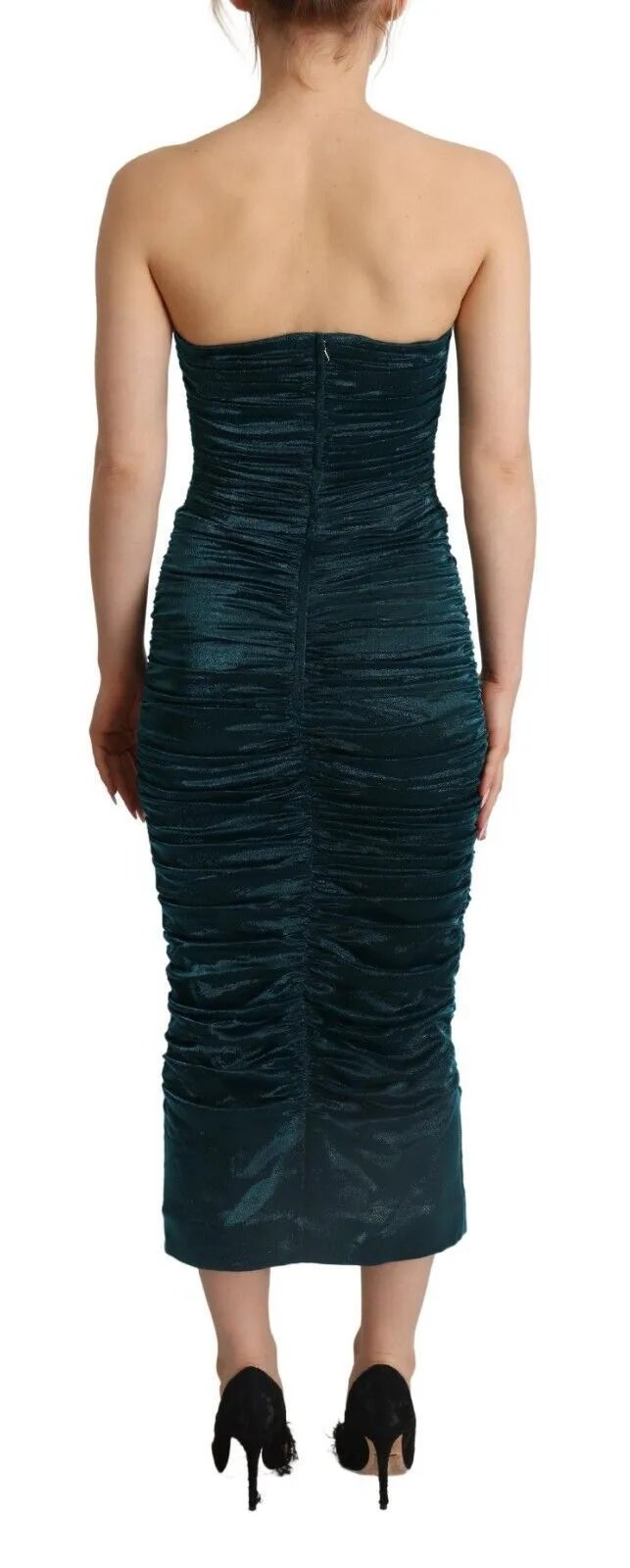 Dolce & Gabbana Women's Turquoise Draped Satin Midi Dress