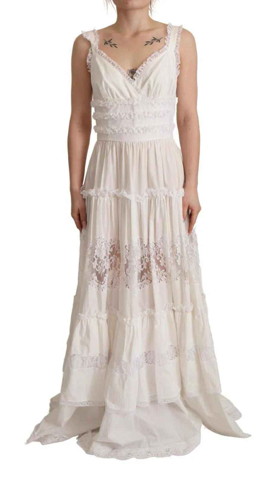 Dolce & Gabbana Women's Elegant White A-Line Tiered Maxi Dress