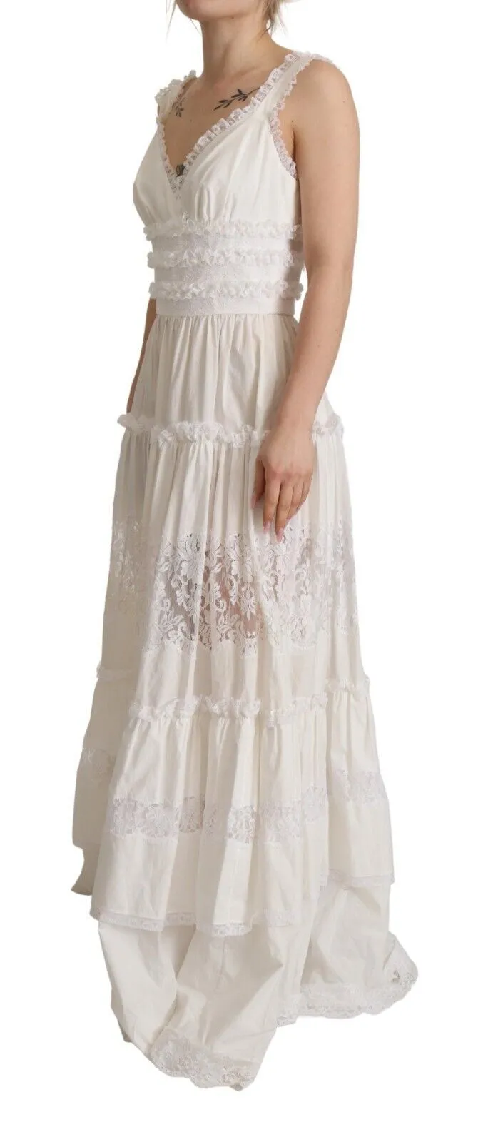 Dolce & Gabbana Women's Elegant White A-Line Tiered Maxi Dress