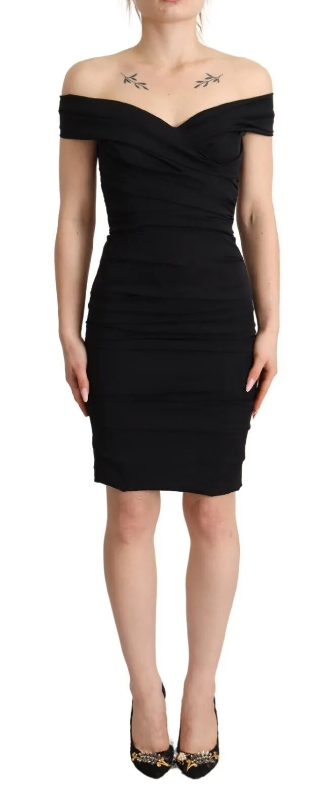 Dolce & Gabbana Women's Elegant Black Silk Off-shoulder Dress