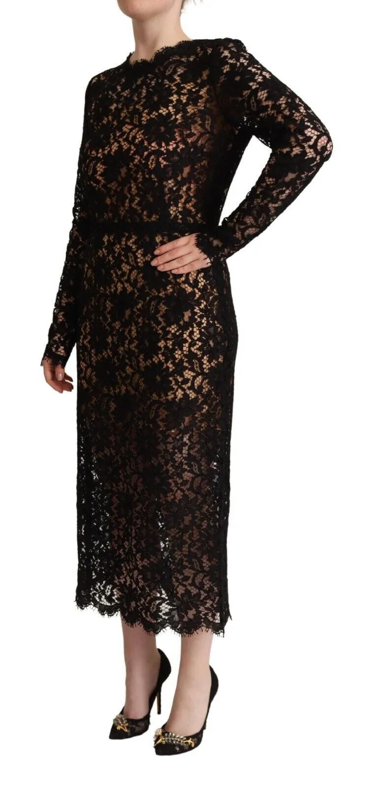 Dolce & Gabbana Women's Elegant Floral Lace Sheath Midi Dress