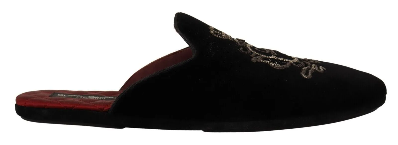Dolce & Gabbana Men's Elegant Velvet Embroidered Slides