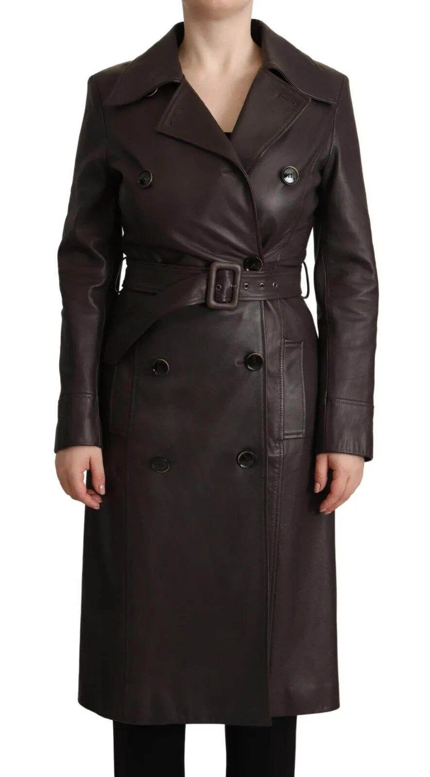 Dolce & Gabbana Women's Elegant Double-Breasted Lambskin Leather Coat