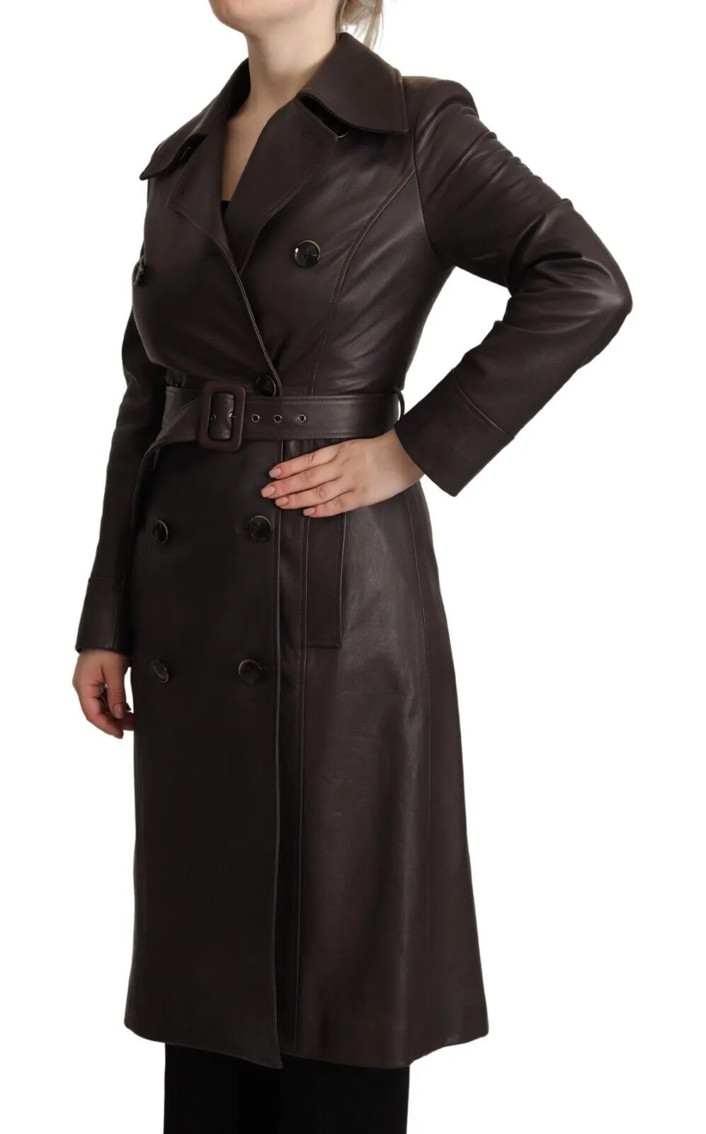 Dolce & Gabbana Women's Elegant Double-Breasted Lambskin Leather Coat