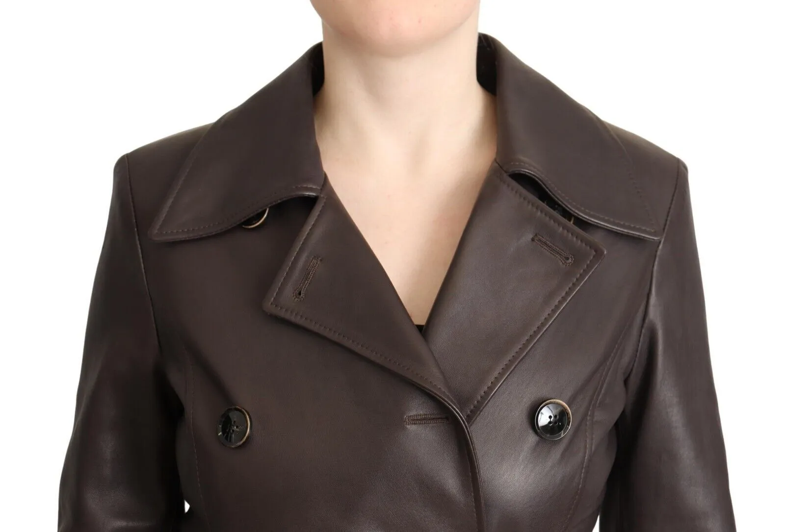 Dolce & Gabbana Women's Elegant Double-Breasted Lambskin Leather Coat